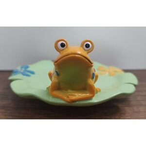 Frog on Lily Pad Ceramic Trinket Dish Sponge Soap Dish B3